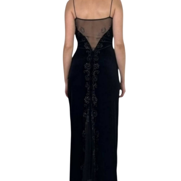 Dave & Johnny Long Black Velvet Evening Gown Sz 3/4 - Picture 4 of 5